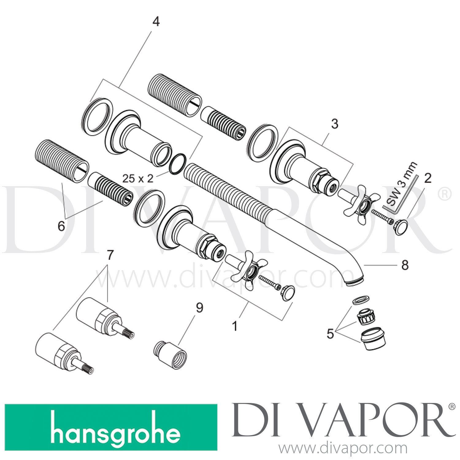 Hansgrohe 16532003 AXOR Montreux 3 Hole Basin Mixer For Concealed