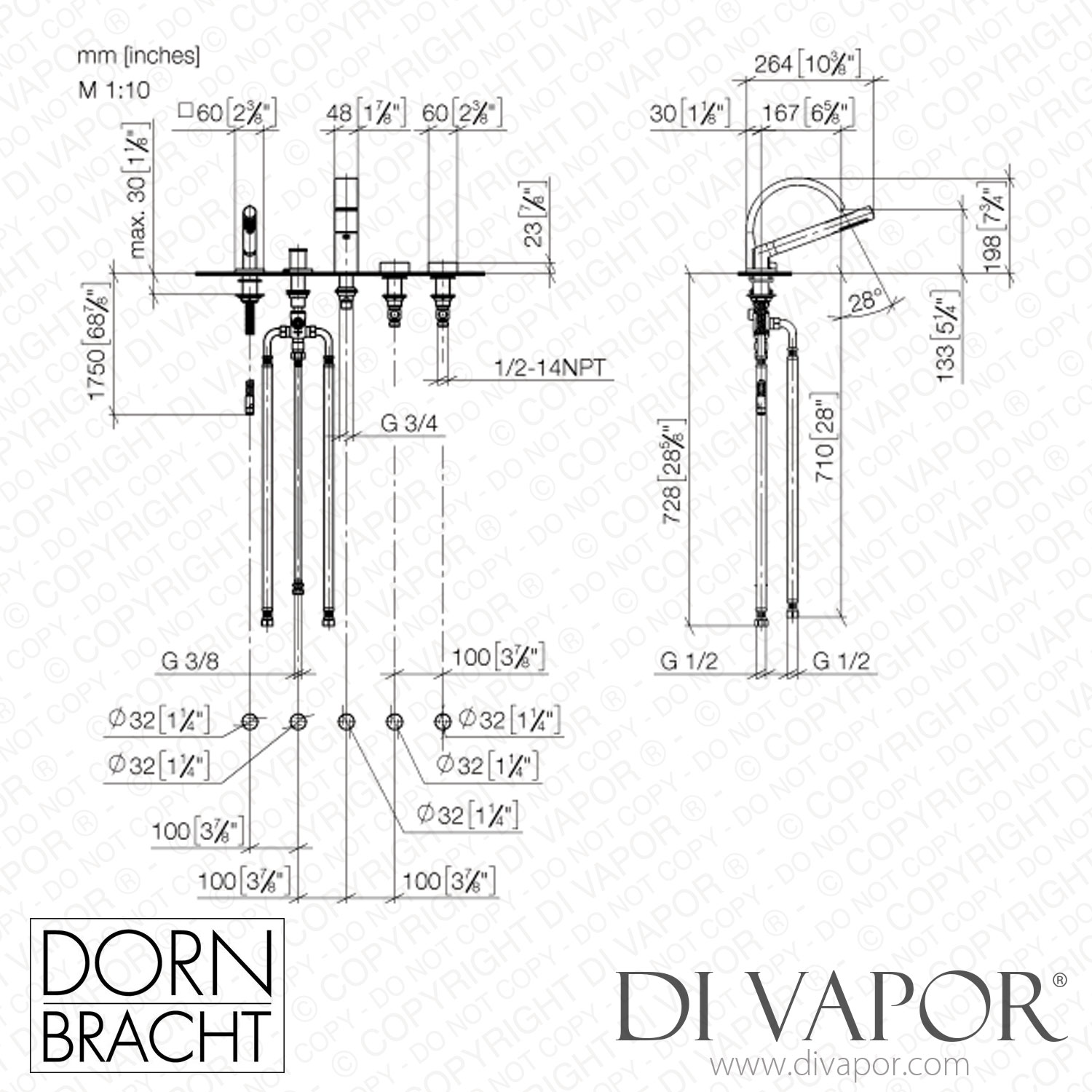 Dornbracht Cyo Five Hole Bath Mixer For Bath Rim Or Tile Edge