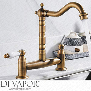 Yours Bath Kitchen Bridge Mixer Tap 2 Hole Kitchen Sink Mixer Tap Traditional Kitchen Tap Swivel Spout Hot and Cold Tap Chrome (Gold) Spare Parts