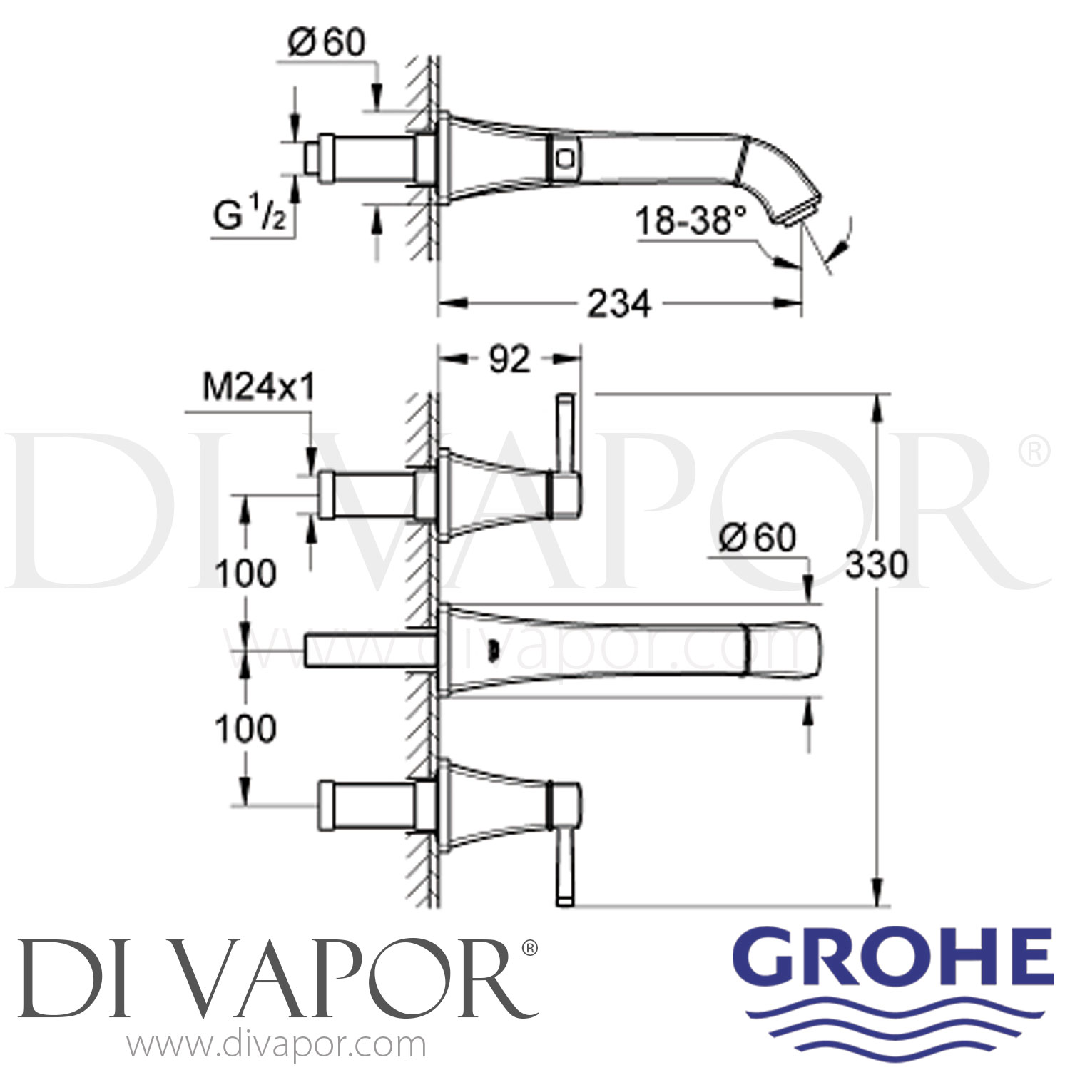 Grohe 20415000 Grandera Three Hole Basin Mixer 1 2 Inch M Size Spare   Grohe 20415000 Mixer Spare Diagram 