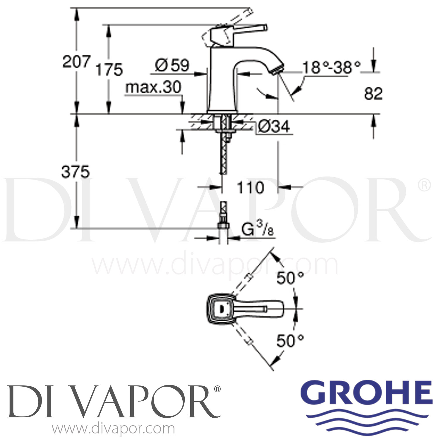 Grohe 20415da0 Grandera Three Hole Basin Mixer 12 Inch M Size Spare