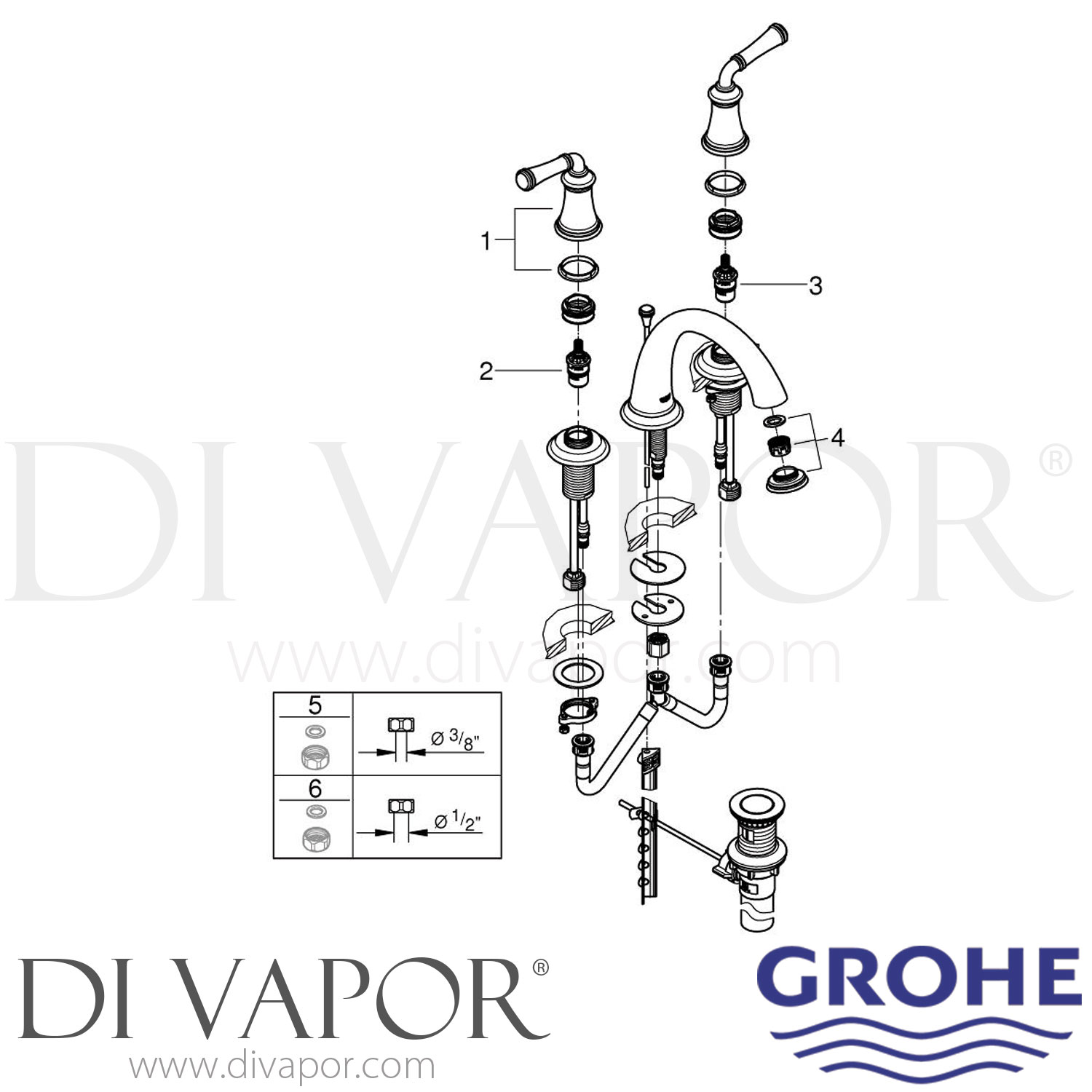 Grohe 20475000 Gloucester Two Handle Basin Mixer 1 2 Inch Tap Spare Parts   Grohe 20475000 Mixer Spare Tech Diagram 