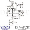 Grohe Aria Single-Hole Basin Mixer Tap Dimensions