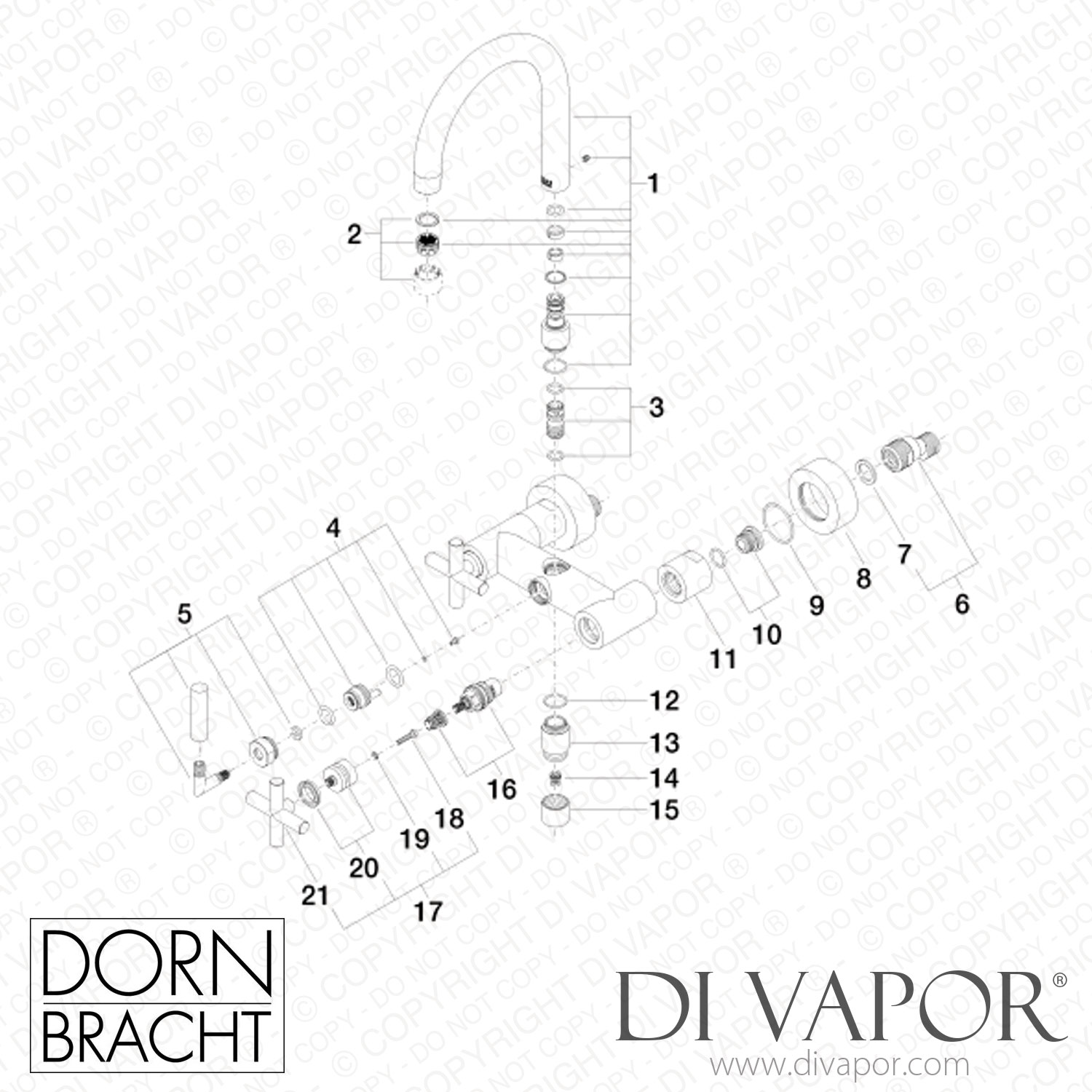 Dornbracht Tara Bath Mixer For Wall Mounting Platinum 25 100 892 08   Dornbracht Tech Diagram 