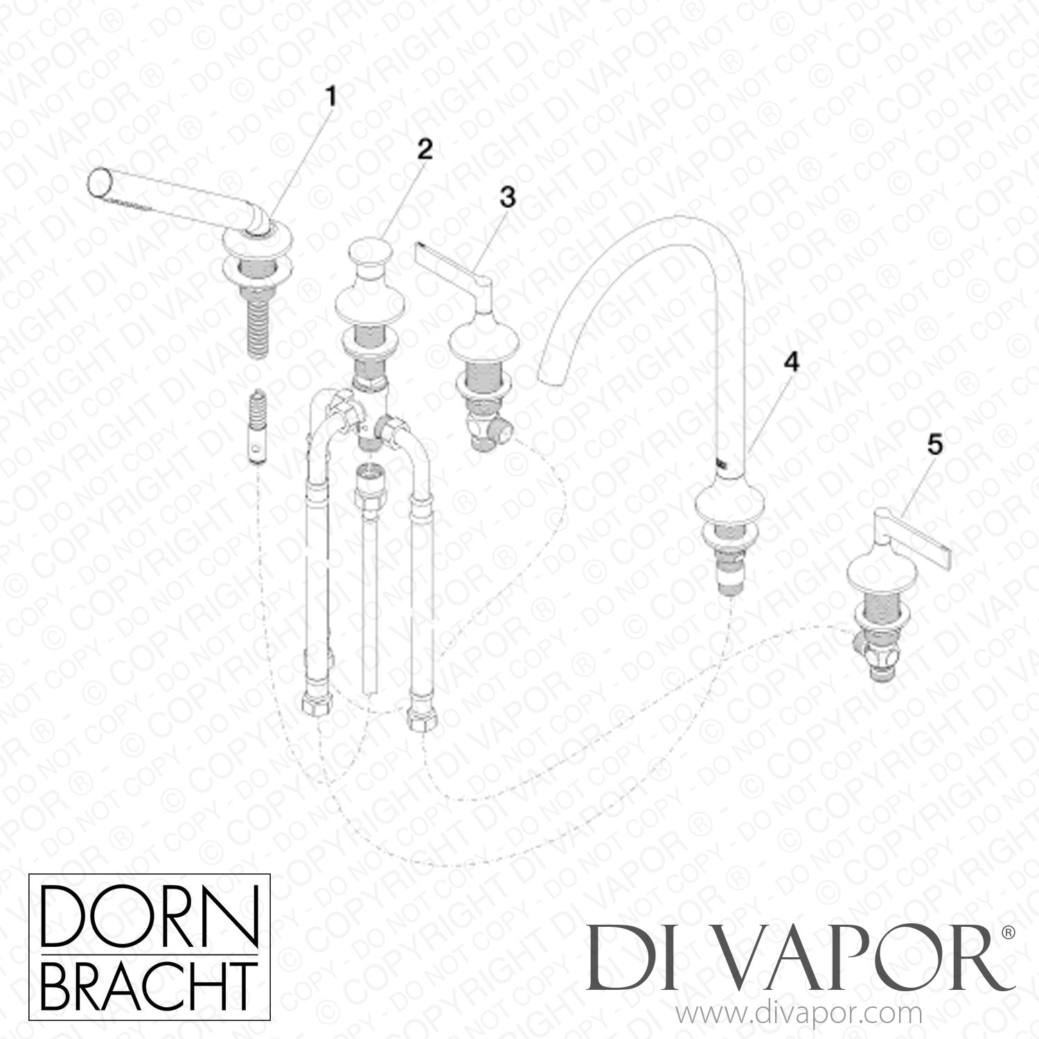 Dornbracht Vaia Five Hole Bath Mixer For Deck Mounting With Diverter   Dornbracht Tech Diagram 