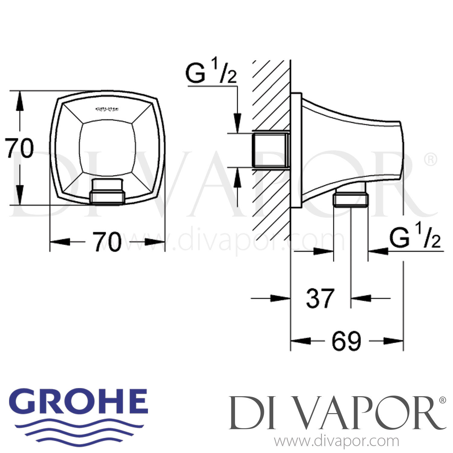 Grohe 27970IG0 Grandera Chrome and Gold Shower Outlet Elbow (1/2