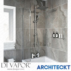 Architeckt 2TAPB032CNHSET Modern Shower Mixer with Waterfall Tap Kit Riser Rail Hose Chrome Twin Heads Spare Parts