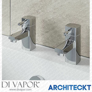 Architeckt 2TAPB045G Hot & Cold Bathroom Bath Tap Modern Chrome Twin Pair Brass Square Lever Handles Spare Parts