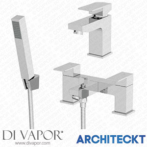 Architeckt 2TAPB054SET2 Modern Bathroom Square Mono Basin Sink Mixer Tap Bath Shower Head Filler Set Spare Parts