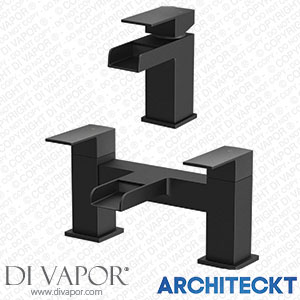 Architeckt 2TAPB080SET1 Modern Bathroom Black Waterfall Basin Bath Mixer Tap Set Square Hot and Cold Spare Parts