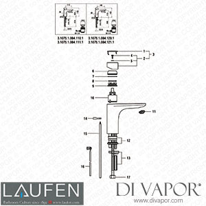 Laufen Basin Mixer ZERO (3.1075.1.004.110.1) Spare Parts