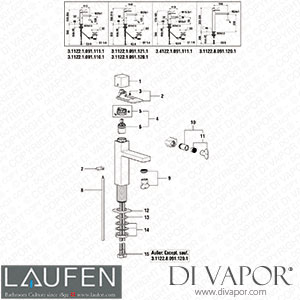 Laufen Basin and Bidet Mixer Stainless Steel (3.1122.1.091.110.1) Spare Parts