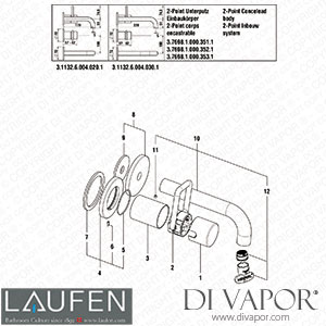 Laufen Concealed Basin Wall Mixer 2-Point (3.1132.6.004.020.1) Spare Parts