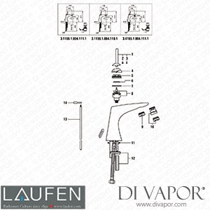 Laufen Basin and Bidet Mixer (3.1155.1.004.110.1) Spare Parts