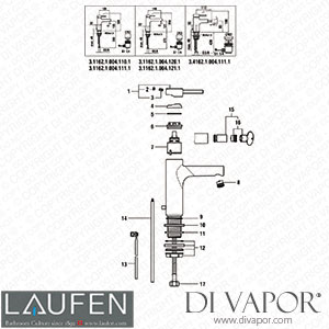 Laufen Basin and Bidet Mixer (3.1162.1.004.110.1) Spare Parts