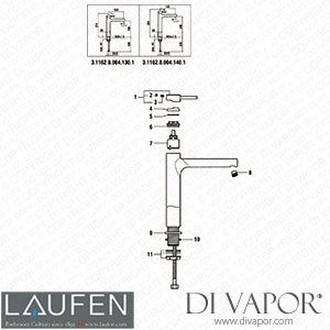 Laufen High Basin Mixer (3.1162.8.004.130.1) Spare Parts