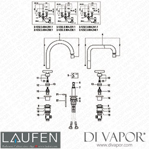 Laufen 2 Handles Basin 3-Holes Mixer (3.1232.3.004.200.1) Spare Parts