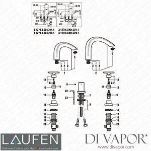 Laufen 2 Handles Basin 3-Holes Mixer (3.1270.3.004.210.1) Spare Parts