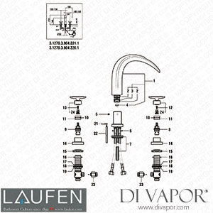 Laufen 2 Handles Basin Open 3-Holes Mixer (3.1270.3.804.220.1) Spare Parts