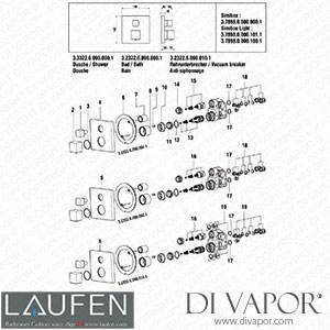 Laufen Decor Quadriga 2 Handles Bath+Shower+Concealed Stainless Steel (3.2322.6.090.000.1) Spare Parts