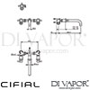 Cifial 31111TB Techno X300 3 Hole Wall Basin Mixer Tap Dimensions