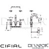 Cifial 31140MW Brookhaven Lever 3 Hole Deck Basin Mixer Tap Dimensions