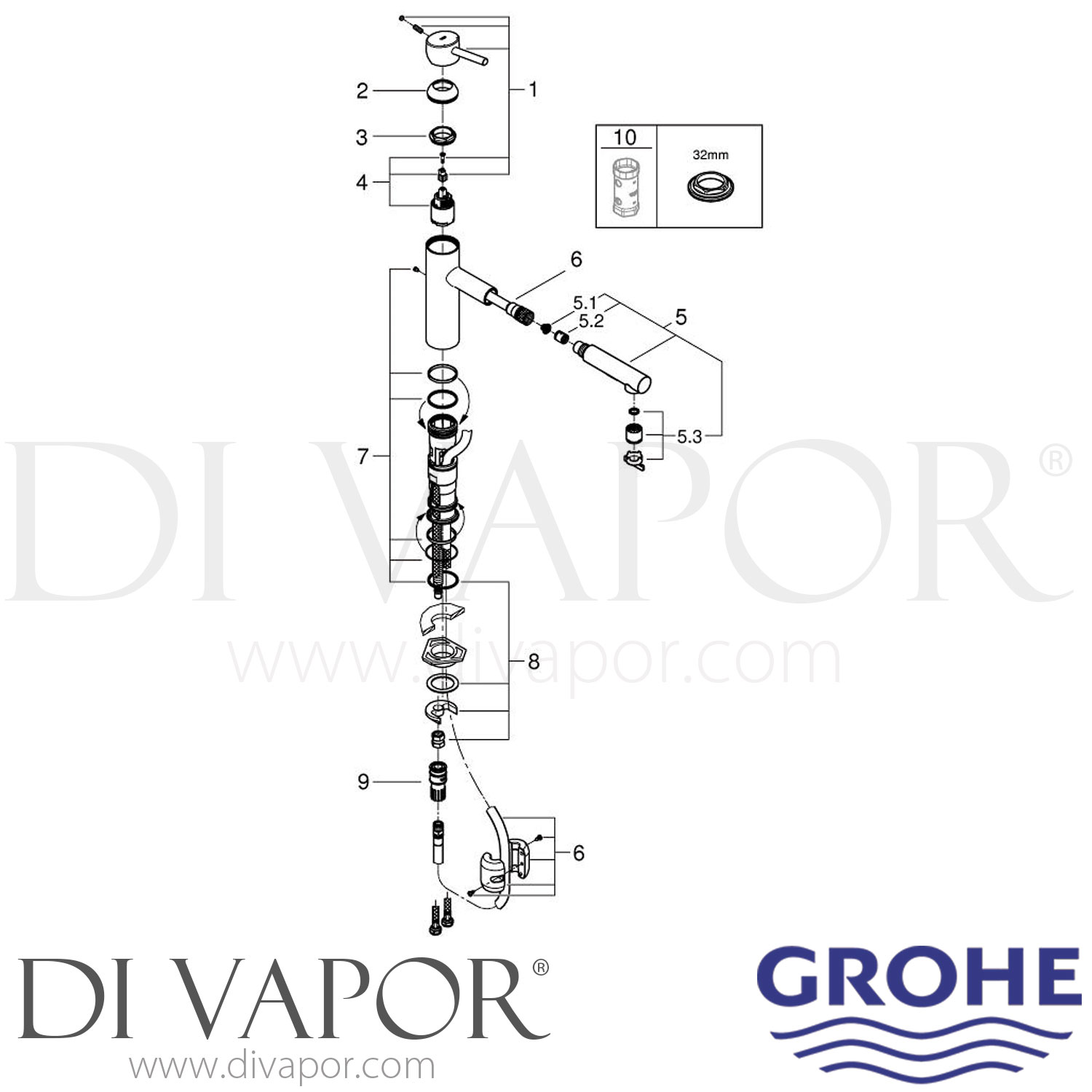 Grohe 31453DC1 Mixer Spare Tech Diagram 