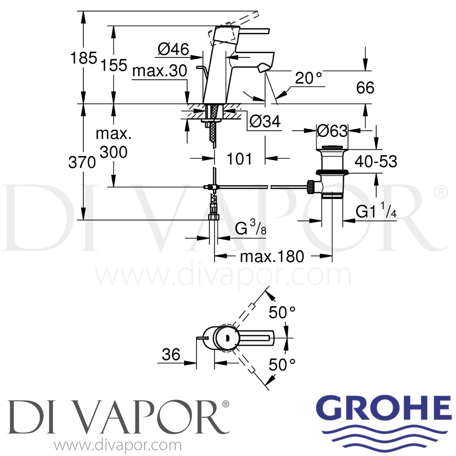 Grohe 32204 Concetto Basin Mixer With Pop Up Waste S Size Tap Spare Parts   Grohe 32204 Mixer Spare Diagram 