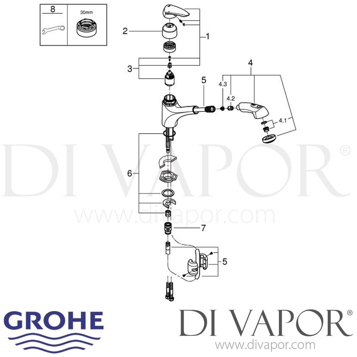 Grohe 32257001 Eurodisc Single Lever Sink Mixer 12 Inch Spare Parts 3510