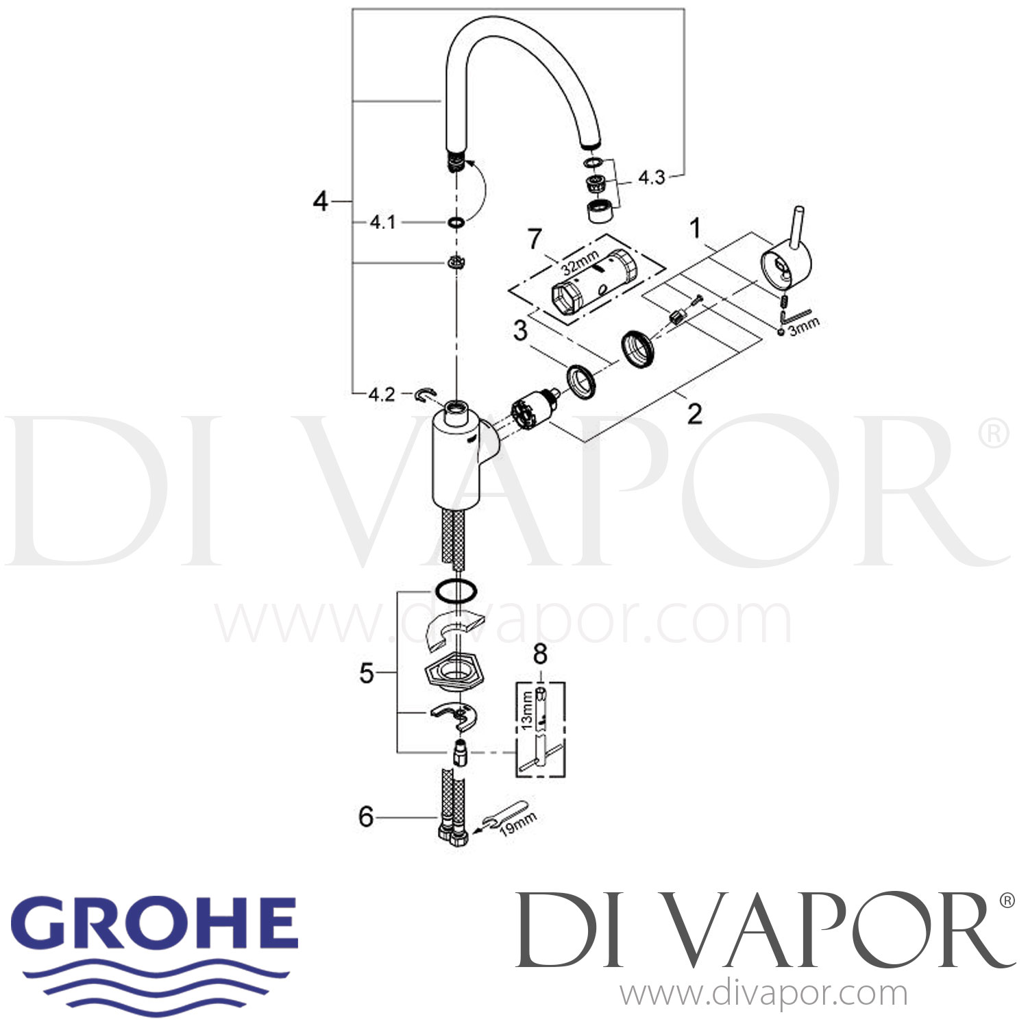 Grohe Concetto Kitchen Tap - 2010 to 2012 - Spare Parts 32661DC1 GEN1