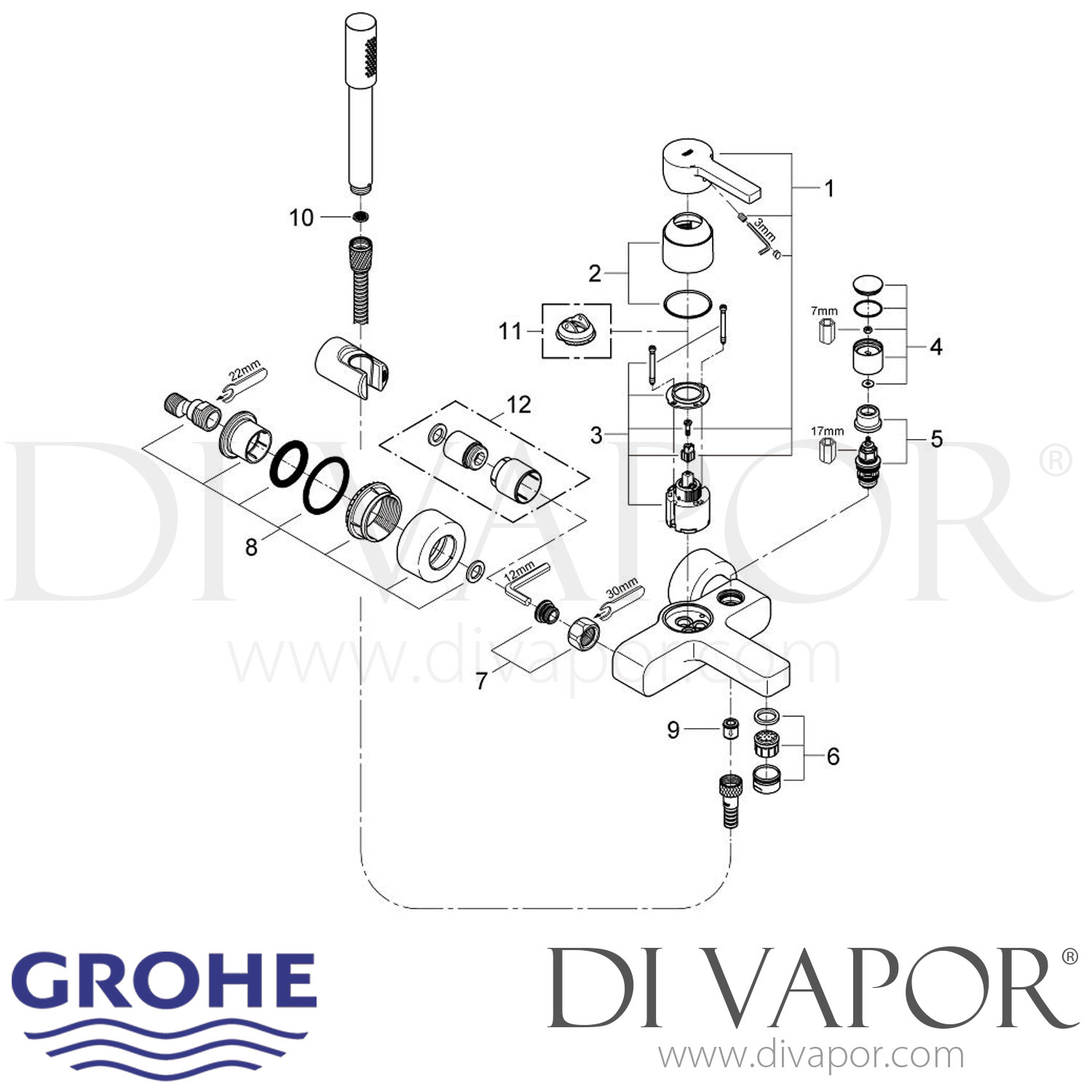 Grohe 33850000 Lineare Single-Lever Bath / Shower Mixer Spare Parts