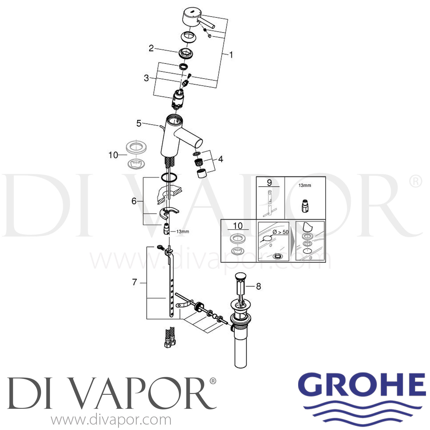 Grohe 34270ENA Concetto Brushed Nickel Single Lever Basin Mixer 1 2   Grohe 34270ENA Mixer Spare Tech Diagram 