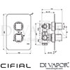 Cifial 600060CU Cudo Thermostatic Shower Valve with Diverter Dimensions