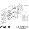 Cifial Texa 3 Control Thermostatic Valve 3 Outlets Dimension