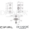 Cifial Texa 3 Control Thermostatic Valve 3 Outlets Dimensions