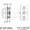 Cifial 600V35CL Coule 3 Control Thermostatic Shower Valve with Double Diverter 5 Outlets Dimensions