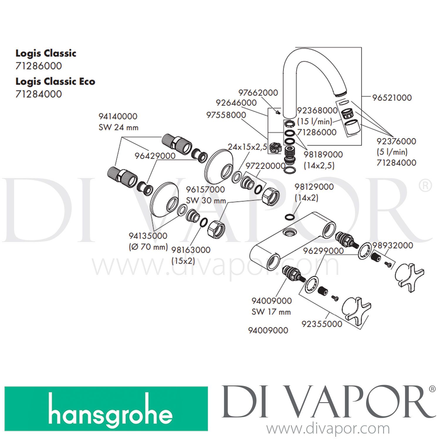 Hansgrohe 71286000 Logis M32 2 Handle Kitchen Mixer Wall Mounted Highspout 1jet Spare Parts 8773