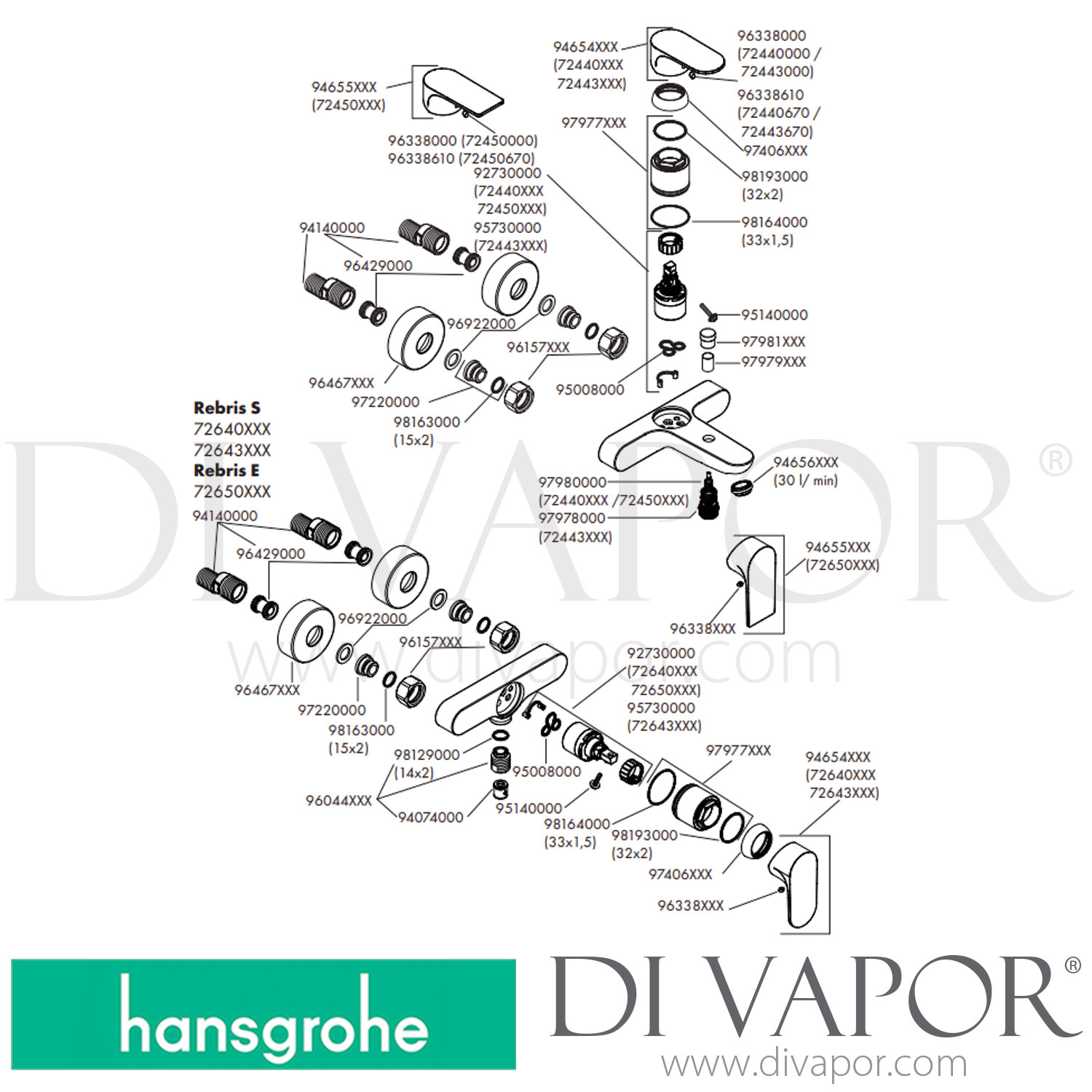 Hansgrohe 72450000 Rebris E Single Lever Bath Mixer For Exposed   Hansgrohe Tech Diagram 