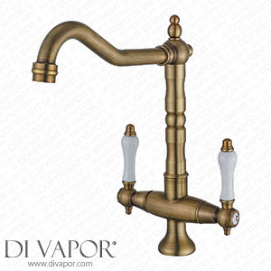 Boaotx Antique Kitchen Tap 360? Rotatable Sink Tap Two-Handle Mixer Tap Nostalgia Mixer Tap High Pressure Kitchen Sink Tap High Spout Brass Spare Parts