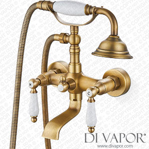 Airuida Antique Brass Wall Mount Bathtub Tap with Ceramic Handheld Shower Sprayer Double Ceramic Lever Handles Bathroom Tub Tap Hot and Cold Water Mixer Tap Vintage Style Spare Parts