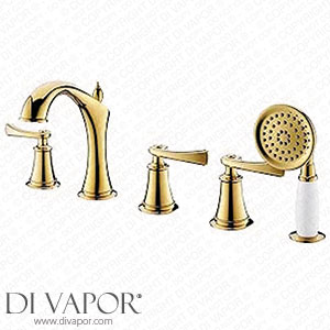 DASHADAO Bathtub Tap Titanium Gold Bath Tap 5 Holes Tub Mixer Tap with Handheld Shower Set Tub Filler Hot and Cold Water Tub Tap Brass Bath Tap Spare Parts