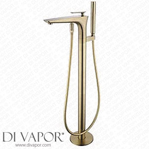 DASHADAO Freestanding Bath Tap with Shower Head Brass Floor Mounted Ceramic Valve Bath Shower Mixer Tap Cold and Hot Single Handle Bathtub Tap Set with 1.5m PVC Shower Hose Brushed Go Spare Parts