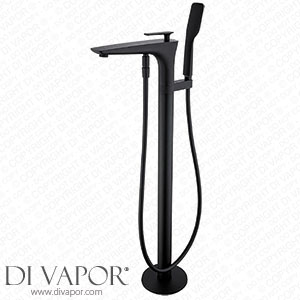 DASHADAO Freestanding Bath Tap with Shower Head Brass Floor Mounted Ceramic Valve Bath Shower Mixer Tap Cold and Hot Single Handle Bathtub Tap Set with 1.5m PVC Shower Hose Matte Blac Spare Parts