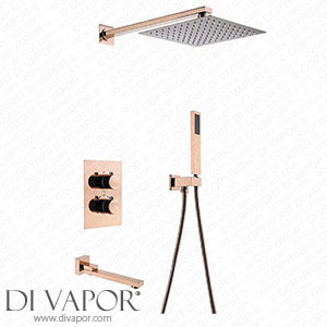 DASHADAO Shower Tap System Set Brass Rose Gold Diverter Thermostatic Valve Shower Set 8 inch Spare Parts