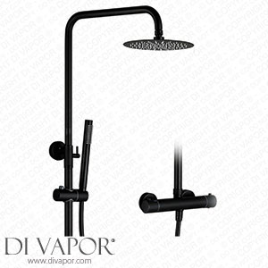 GTYT Bathroom Thermostatic Shower Tap Set Black/Chrome Rain Fall Tap Brass Diverter Mixer Tap Set Hand held Shower 8-12 Shower Head Wall Arm Valve Shower System Kit Black 10 inch Spare Parts