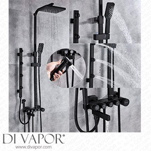 GTYT Shower System matt Black Chrome Shower Fittings Set Brass 5-Way Button Mixer Tap SPA Massage Jets Shower-Bidet-Bath-Shower Set matt Black-matt-Black Spare Parts