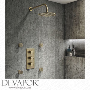 Arezzo Brushed Brass Round Concealed Triple Shower Valve with Fixed Head + 4 Body Jets - AZRDTSV4BJBB Spare Parts