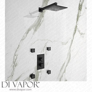 Arezzo Matt Black Square Shower System with Diverter Fixed Shower Head + 4 Body Jets - AZSQSV4BJ Spare Parts