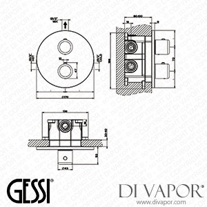 Gessi External Parts For Thermostatic Mixer With 1/2 Inch Connections, Filters And 1/2 Inch One Way-diverter With Ceramic Discs (Art. 33842) Spare Parts