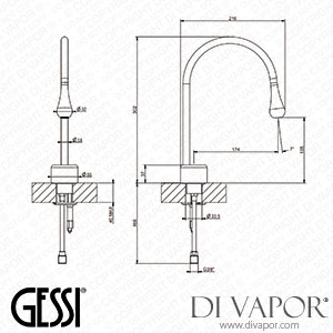 Gessi Basin Spout, Short Spout, Flexible Connections, Without Waste (Art. 33851) Spare Parts